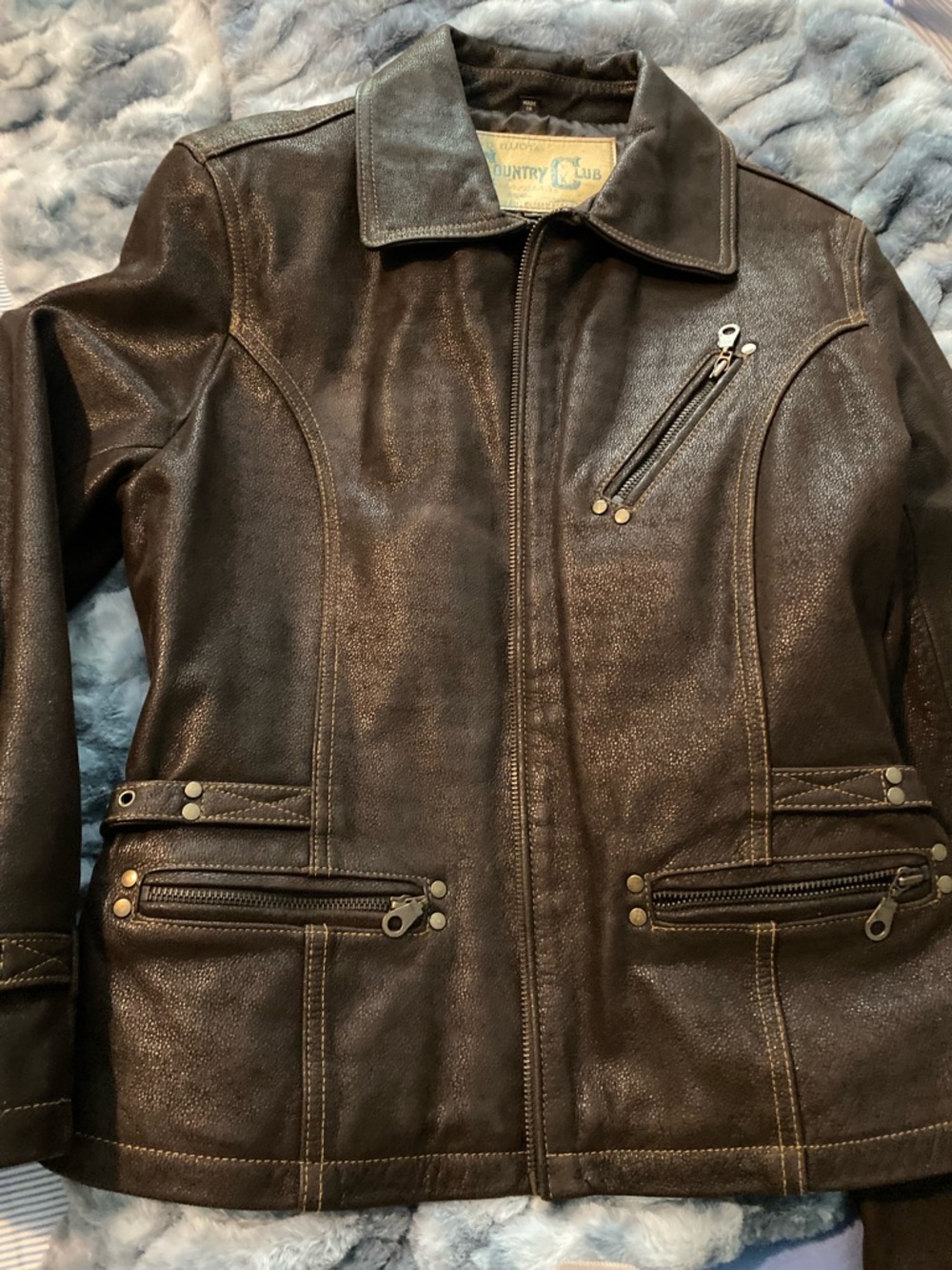 Country Club Women's Brown Leather Vintage Zip Jacket.